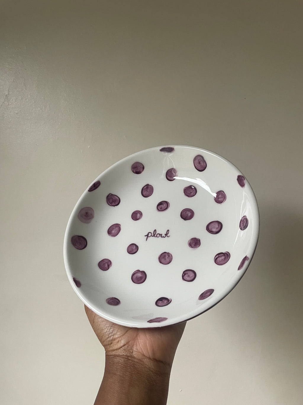 Purple polka dot plowl