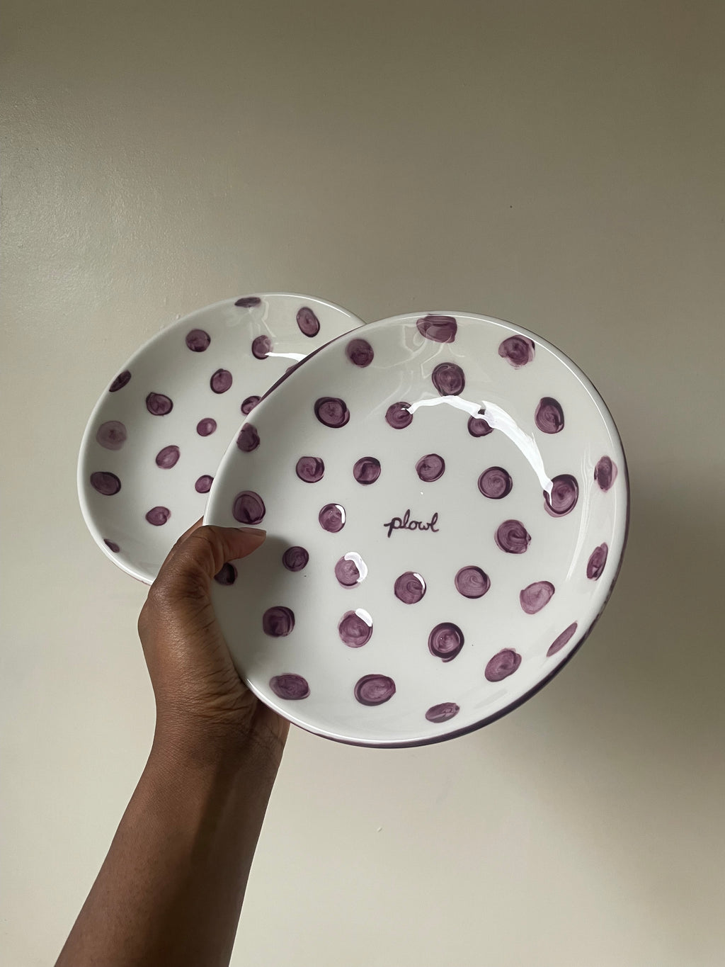 Purple polka dot plowl